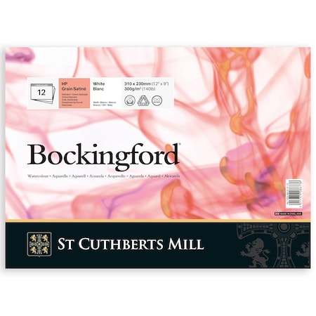 St Cuthberts Bockingford Watercolor Pad, Hot Pressed, White, Glue Binding, 140lb/300gsm, 12 Sheet, 9x12 inch T45330001011C