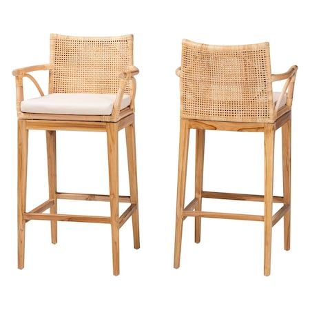 Bali & Pari Storsel Bohemian Natural Rattan and Teak Wood 2-Piece Bar Stool Set 249-2PC-13699-ZORO