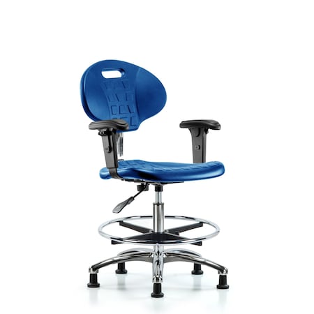 Blue Ridge Ergonomics Clean Room Chair, Adjustable Arms BR-CLR-TPMBCH-CR-A1-CF-RG-BLU