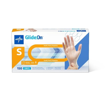Medline Glide-On Powder-Free Vinyl Exam Gloves, Size S, 150PK GLIDE511H