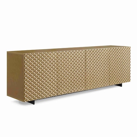 Homeroots 94in Gold Wood Carved Geometric Sideboard With Four Doors 719399