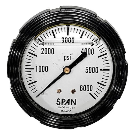 Span Industrial Pressure Gauge, 1/4 in NPT, Center Back Location LFC214-6000-PSI-G-CERT