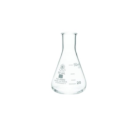 Zoro Select Erlenmeyer Flask, 50 mL, Conical, PK12 FG4980-50