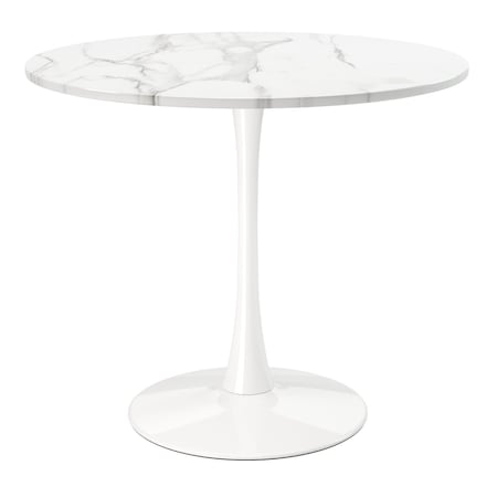 Homeroots 36" White Rounded Metal Pedestal Base Dining Table 520864