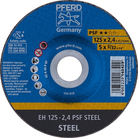Pferd Cut-Off Wheel, Type 27, 5 in Dia, 3/32 in Thick, 7/8 in Arbor Hole Size, Aluminum Oxide 69911