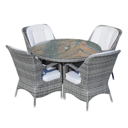 Homeroots Five Piece Gray Round Glass Dining Set 389968