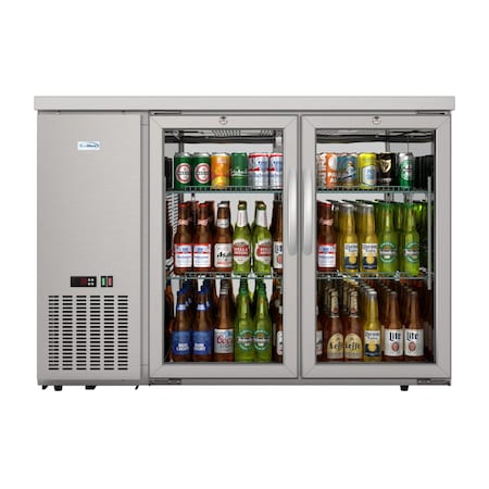 Koolmore 47in Commercial Back Bar Cooler in Silver With Side Condenser and LED Lighting, 11 Cu. Ft Capacity KM-BC-2GD-SCSS