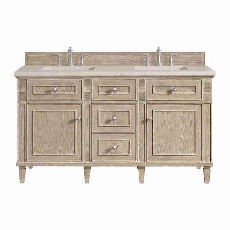 James Martin Vanities Lorelai 60" Dbl Vanity, Whitewashed Oak, w/ 3 CM Siberian Silestone Top w/FreePower Wireless Charger 424-V60D-WWO-FSFR