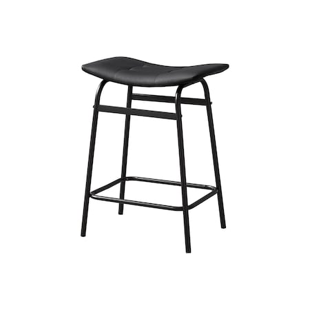 Monarch Specialties Barstool, Counter Height, Kitchen, Black Leather Look, Black Metal, Contemporary, Modern, 2PK I 2384
