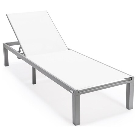 Leisuremod Marlin Patio Chaise Lounge Chair with Grey Aluminum Frame, White MLGR-77W