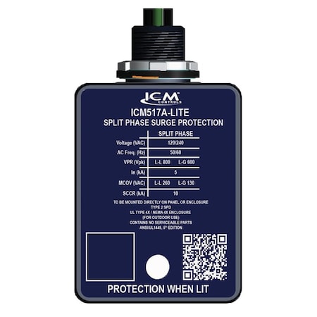 Icm Controls 120/240 VAC Single-Phase Surge Protector, 60kA, Waterproof ICM517A-LITE