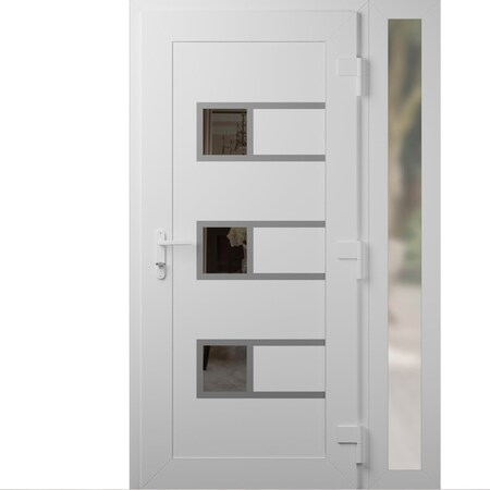 Vdomdoors Front Exterior Prehung Metal-Plastic Door, Manux 8933 White Silk, Side Sidelite Transom, Office Com MANUX8933EXD-WS-W36+14xH80-LH