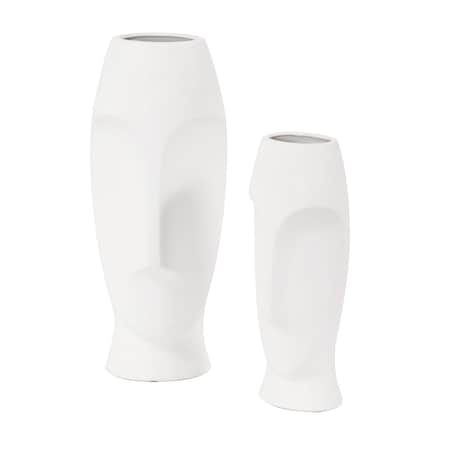 Homeroots Set of Two Ceramic White Cylinder Table Vases, 2PK 383727