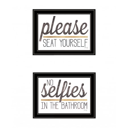 Set Of Two No Selfies When Seated 2 Black Framed Print Bathroom Wall Art, 2PK
