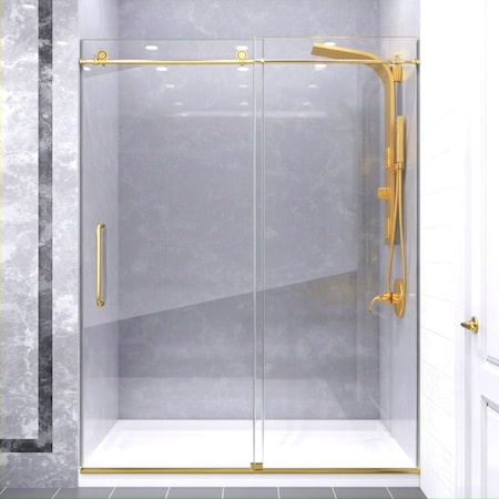 Anzzi Madam Series 76 in. x 50-54 in. Frameless Sliding Shower Door in Brushed Gold, 3/8 in Clear Glass SD-AZ13-03BG