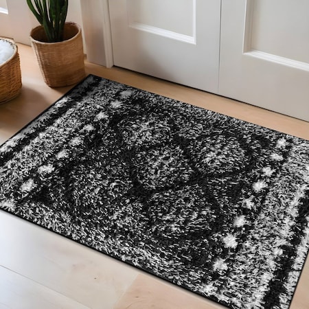 World Rug Gallery Geometric Shag Area Rug 2 ft x 3 ft Anthracite WR120ANTHRACITE2X3