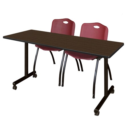 Regency Kobe Mobile T-Base Training Table W/ 2 M Stack Chairs, 60 in W, 24 in L, Neo Walnut MKTRCC6024NW47BY