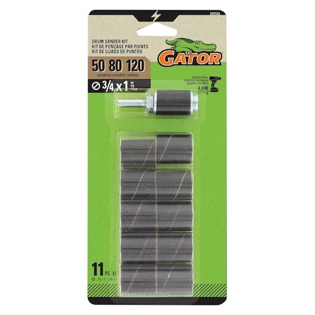 Gator Finishing 0.75 x 1 in. Drum Sander Kit, Assorted Grit, 11PK 6095GA