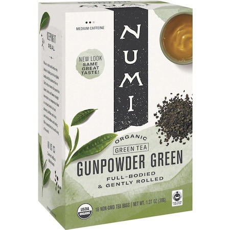 Numi Organic Teas, 1.27oz., Gunpowder Green, PK18, Gunpowder Green, Bag, Medium, 1.27 oz, 18 PK 10109