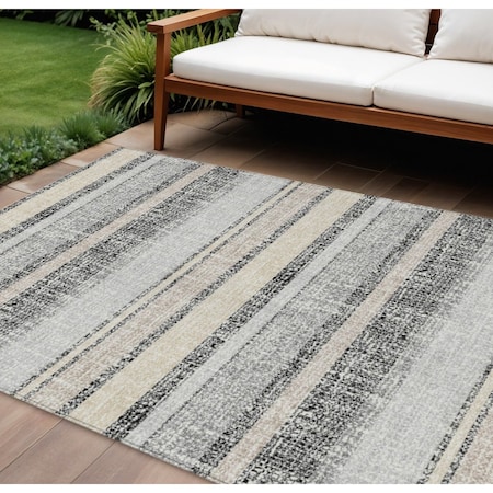 Homeroots 9' X 12' Black And Silver Striped Washable Indoor Outdoor Area Rug 632201