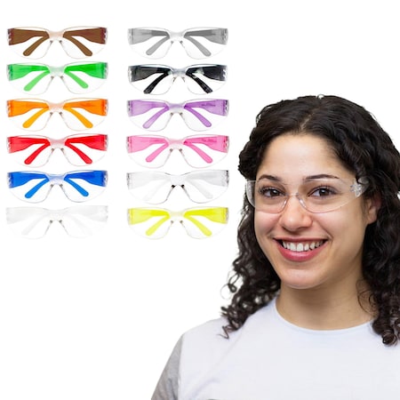 Bison Life Hyline, Safety Glasses, Anti-Fog & Anti-Scratch, Clear Lens/Color Temple Lens, 12 PK SH-HYSG-CLLCT-ES01-12