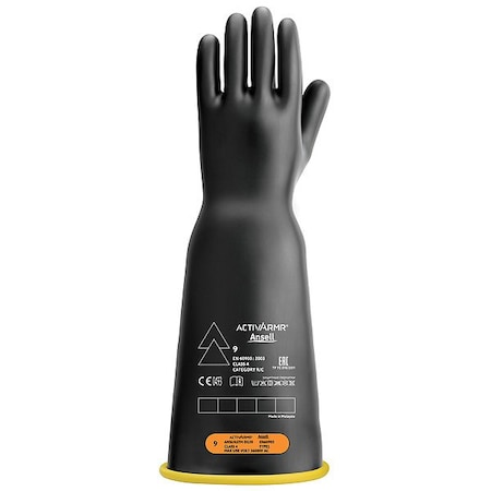 Ansell Electrical-Insulating Gloves, 36,000V AC, 54,000V DC, Natural Rubber Latex, 18 in Length, Size 9 1/2 RIG418YBBC