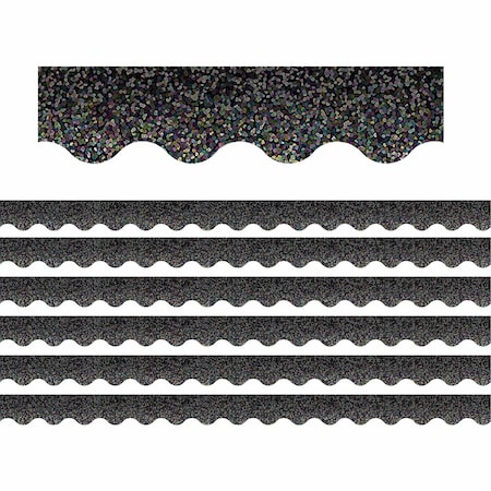 Teacher Created Resources Black Sparkle Scalloped Border Trim, 35 Feet Per Pack, 6PK TCR8766