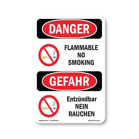 Signmission OSHA Danger Sign, Flammable No Smoking Bilingual, 7in X 5in Decal, OS-DS-D-57-VG-1824 OS-DS-D-57-VG-1824