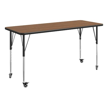 Flash Furniture Commercial Adjustable Height Rectangular Activity Table - Locking Casters-Oak XU-A2460-REC-OAK-T-A-CAS-GG