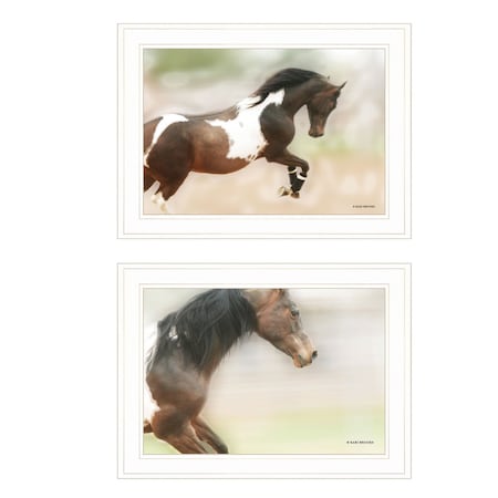Set Of Two Wild Horses White Framed Print Wall Art, 2PK