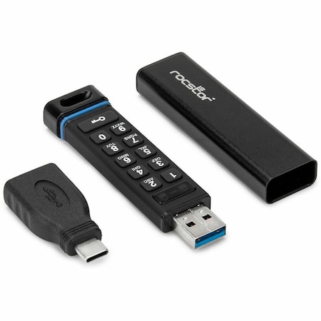Rocstor DATASECURE FX5 128GB ENCRYPTED USB FLASH DRIVE - FIPS 140-2 LEVEL 3 -KEYPAD AUTH E82016-B1