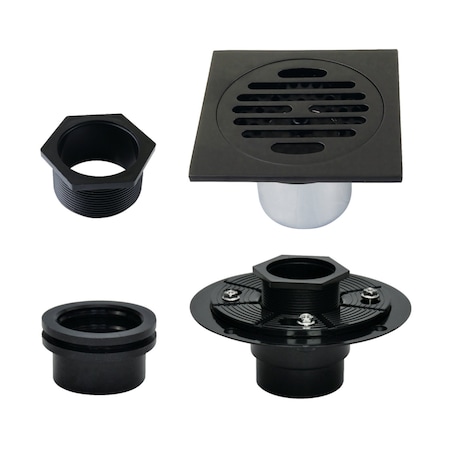 Kingston Brass 4" Brass Square Grid Shower Drain with Hair Strainer and Base Flange, Matte Black BSFK4262MB