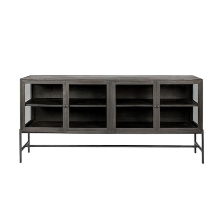 Homeroots 70in Black Solid Wood Sideboard with Four Glass Doors 380208