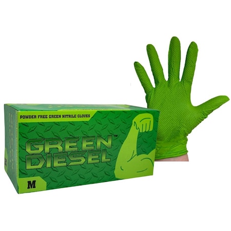 The Green Diesel Green Diesel Disposable Gloves, Nitrile, 8 mil, Powder-Free, Green, Diamond Textured, XL, 100PK 70004-XL