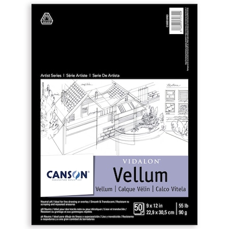 Canson Artist Series Vidalon Vellum Pad, Translucent, Foldover Binding, 50 Sheet, 9X12 inch C100510983