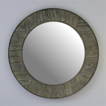Infurniture 27.5 in. Rustic Solid Fir Mirror In Grey-Round WK1811-G