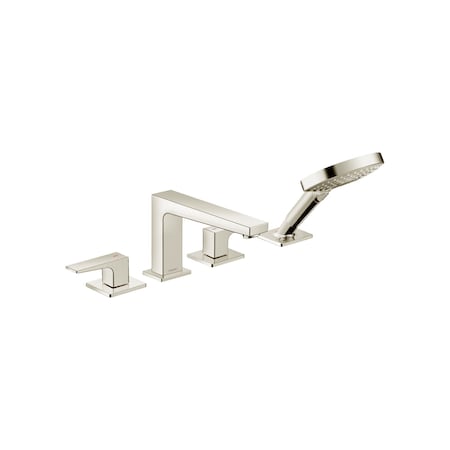 Hansgrohe Metropol 4-Hole Roman Tub Set Trim with Lever Handles and 1.75 GPM Handshower in Polished Nickel 32557831