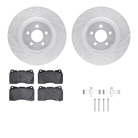 Dynamic Friction Co DFC Rotors-Drilled & Slotted-Silver w/ EURO 5000 Ceramic Brake Pads Incl Hdw 7612-54012