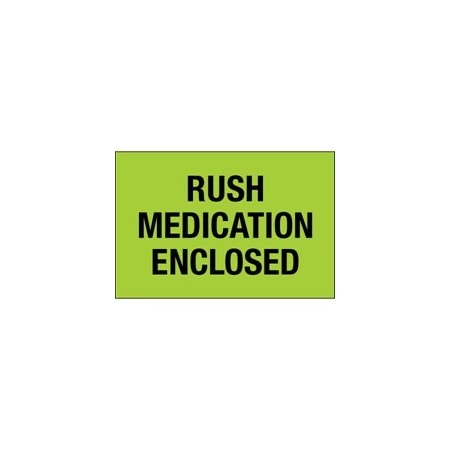 Bubblefast 2 x 3'' - ''Rush - Medication Enclosed'' Fluorescent Green Labels BFDL1336
