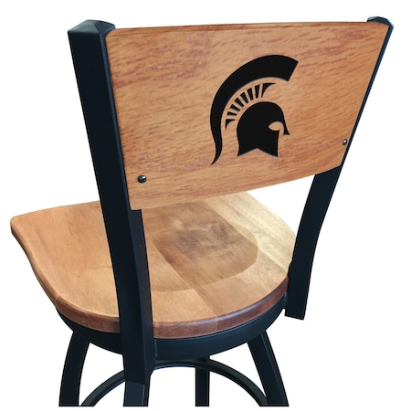 Holland Bar Stool Co 36" Blk Wrinkle Michigan State Swivel Bar Stool, Laser Engraved Back L03836BWMedMplAMichStMedMpl