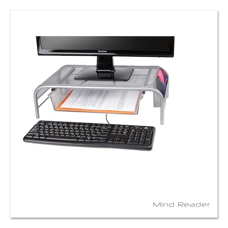 Mind Reader Raise Metal Mesh Monitor Stand with Drawer, 20in x 12in x 5.75in, Silver, Supports 25 lbs MESHMONSTA-SIL