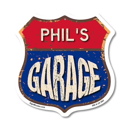 Signmission Phil's Garage, 12 Inch X 12 Inch, Aluminum Metal Sign SHI-A-12-383-PHIL