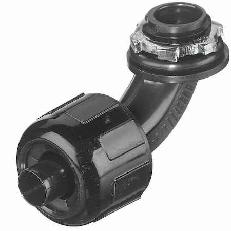 Hubbell Wiring Device-Kellems Conduit Fitting Connector, 3/8 in, Liquid-Tight, Nylon, PVC Coated, Black P0389NBK
