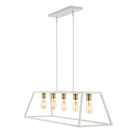 Jonathan Y Floyd 38" 5-Light Bohemian Farmhouse Iron Adjustable LED Pendant, White/Brass Gold JYL7521B