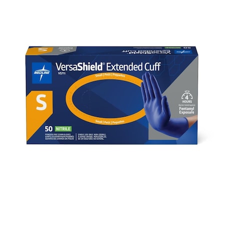 Medline VersaShield Extended Cuff Powder-Free Nitrile Exam Gloves, Size S, 50PK VS711SH