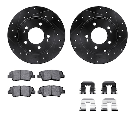 Dynamic Friction Co DFC Rotors-Drilled & Slotted-Black w/ 5000 Advanced Brake Pads Incl Hdw 8512-03053