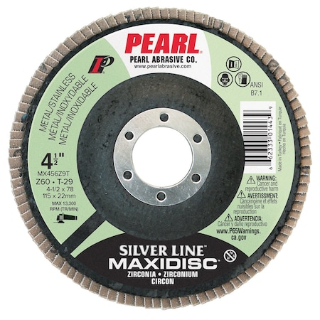Pearl Silver Line Zirconia Maxidisc Flap Disc 41/2X7/8 Z60 T-29 MX456Z9T