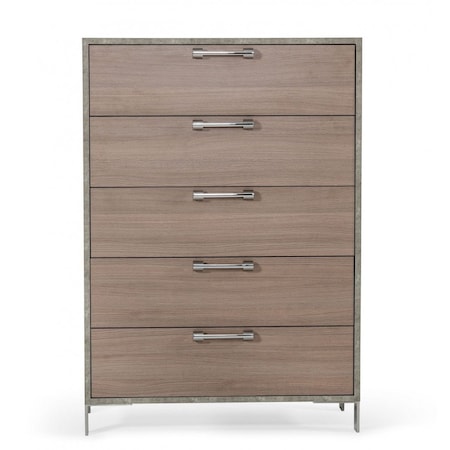 Homeroots 35" Brown Oak And Grey Solid And Manufactured Wood Five Drawer Chest 491542