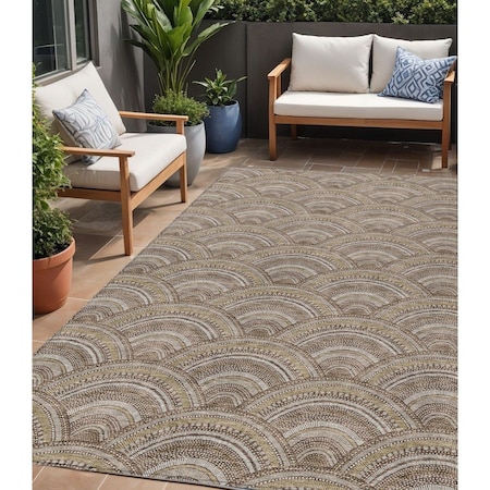 Homeroots 5' X 8' Brown Beige And Taupe Geometric Washable Indoor Outdoor Area Rug 615189