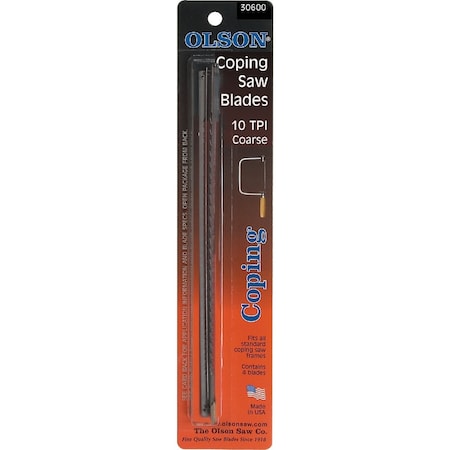 Olson 6-1/2'' 10 TPI Coping Saw Blade, 4PK CP30600BL